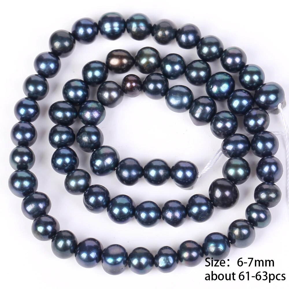 Black Freshwater Natural Pearl Beads High Quality Nearly Round Shape For Jewelry Making DIY- 15" Strand