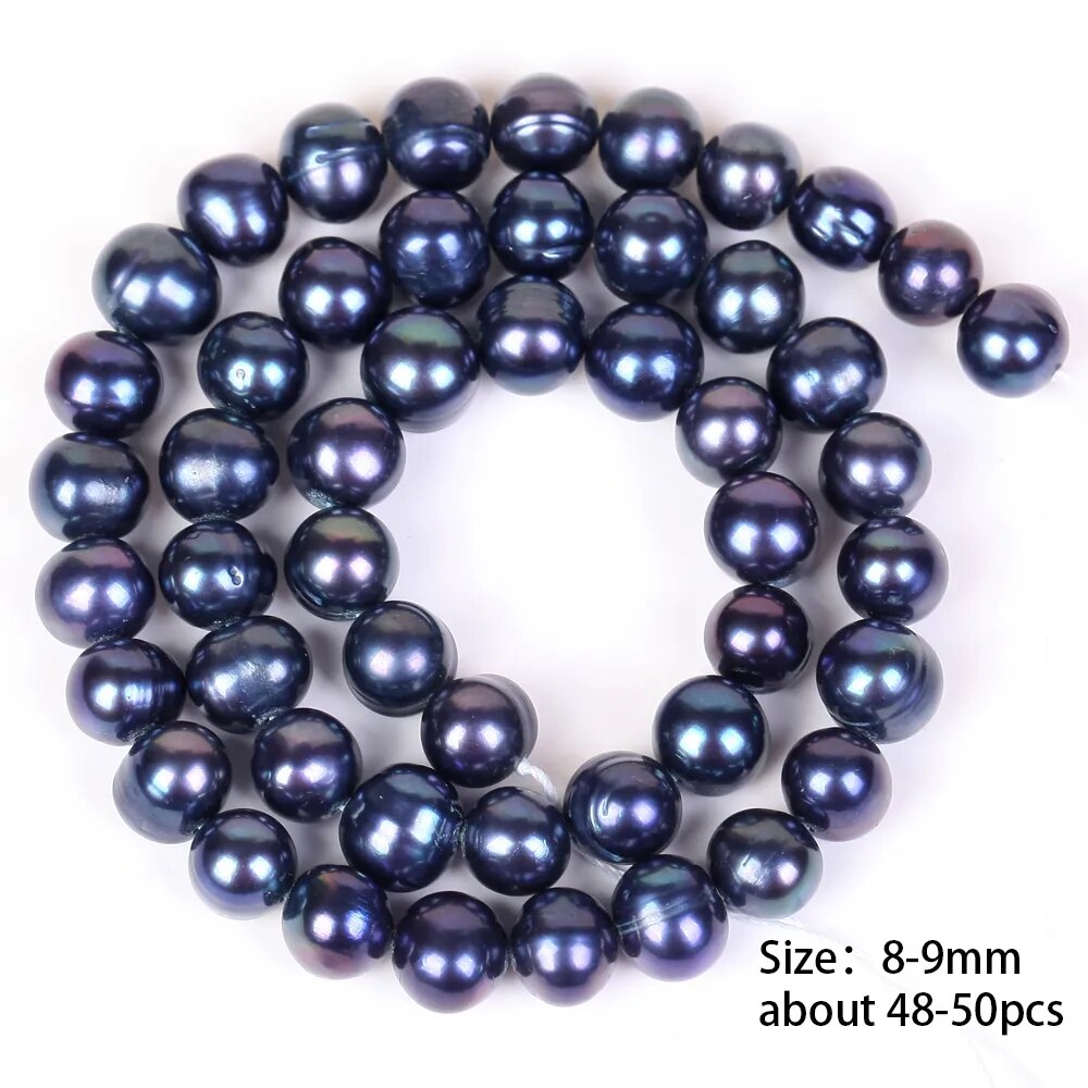 Black Freshwater Natural Pearl Beads High Quality Nearly Round Shape For Jewelry Making DIY- 15" Strand