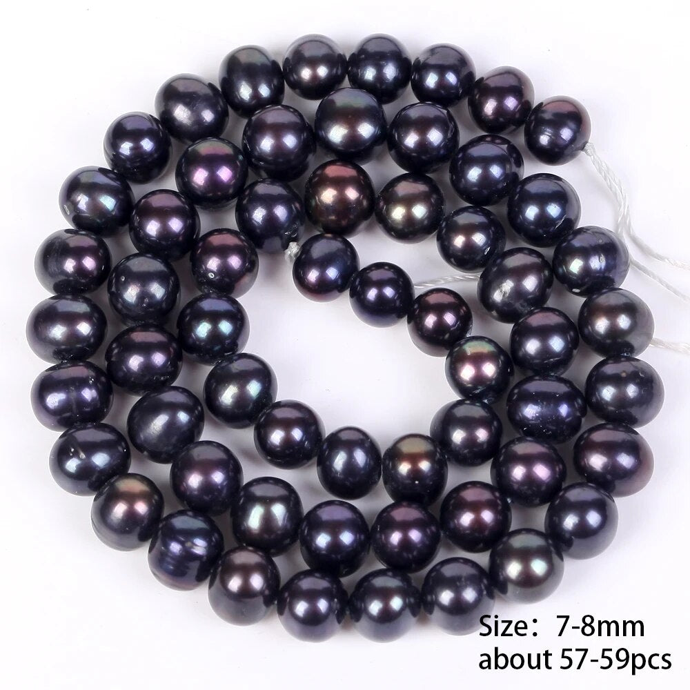 Black Freshwater Natural Pearl Beads High Quality Nearly Round Shape For Jewelry Making DIY- 15" Strand