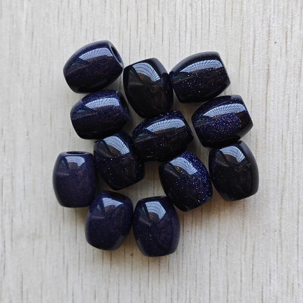 12pcs blue sandstone barrel shape big hole beads for bracelet jewelry making wholesale