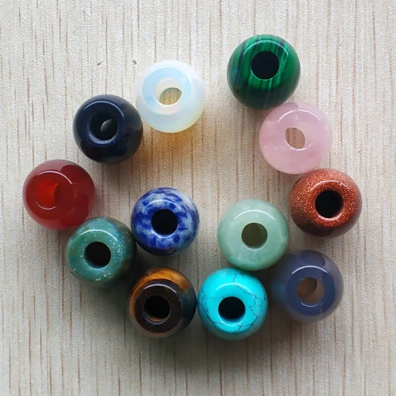 12pcs/lot mix natural stone  barrel shape big hole beads charms for Bracelet jewelry making free shipping wholesale