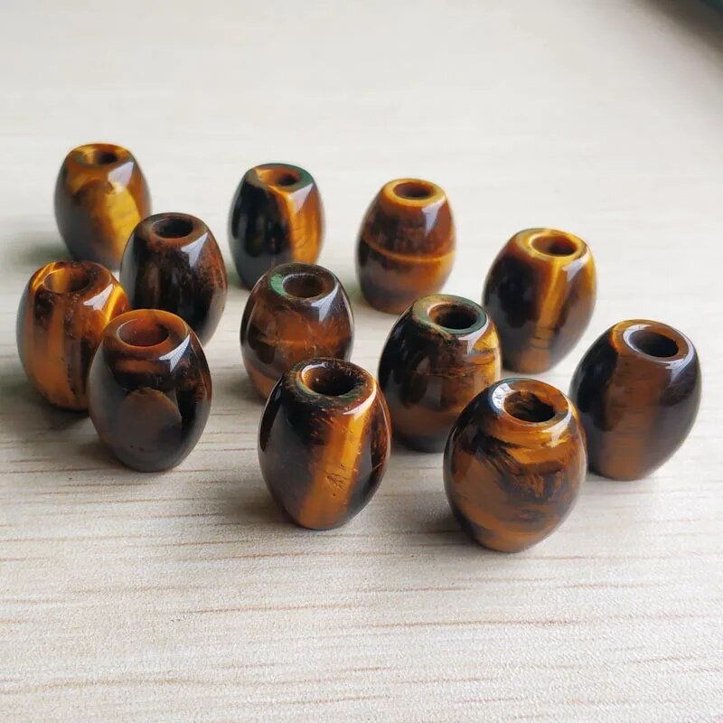 12pcs/lot Natural Tiger Eye stone barrel shape big hole beads for Bracelet jewelry making wholesale