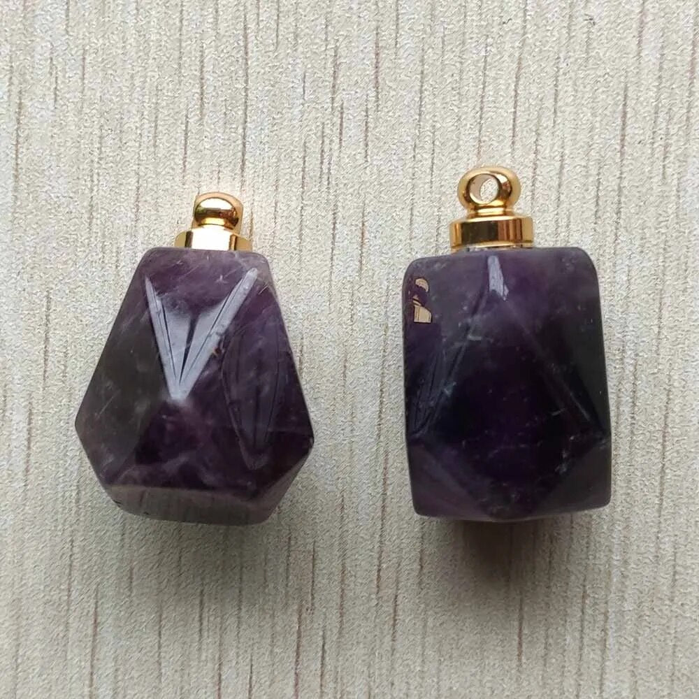 2pcs/lot natural amethysts stone perfume bottle polygon pendants for diy Necklace Jewelry Making Wholesale