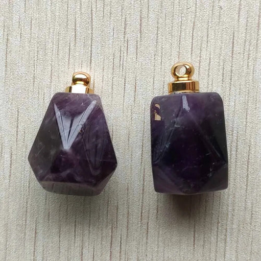 2pcs/lot natural amethysts stone perfume bottle polygon pendants for diy Necklace Jewelry Making Wholesale