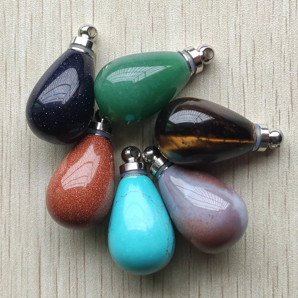 6pcs/lot Natural Stone Mix Perfume bottle drop shape Pendants for Necklace jewelry making