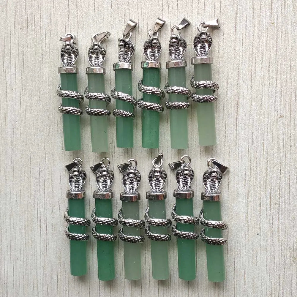 12pcs/lot Natural gree aventurine Cobra charm pendants for making necklace gift