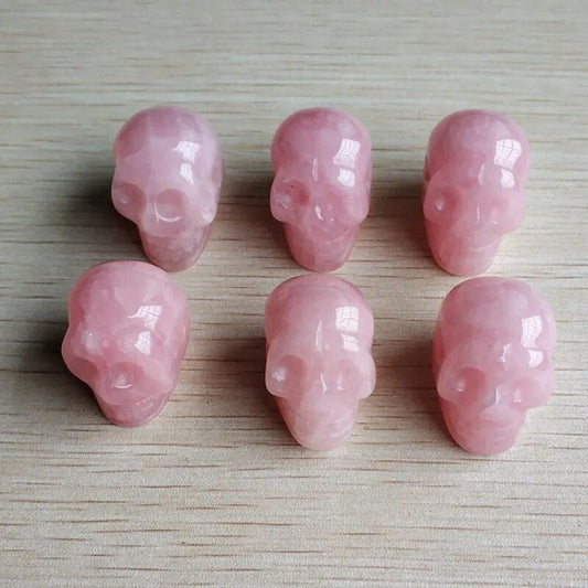 6pcs/lot Natural Rose Quartz stone carved pink skull charm pendants for diy jewelry accessories making