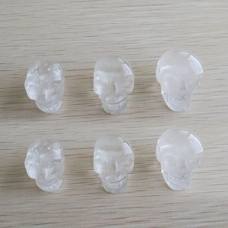 6pcs/lot white crystal Rock Quartz carved skull charms pendants for jewellery making