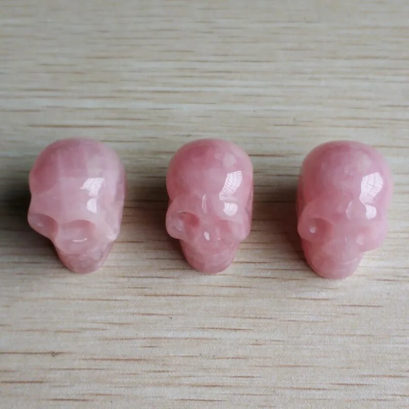 6pcs/lot Natural Rose Quartz stone carved pink skull charm pendants for diy jewelry accessories making