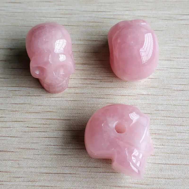 6pcs/lot Natural Rose Quartz stone carved pink skull charm pendants for diy jewelry accessories making