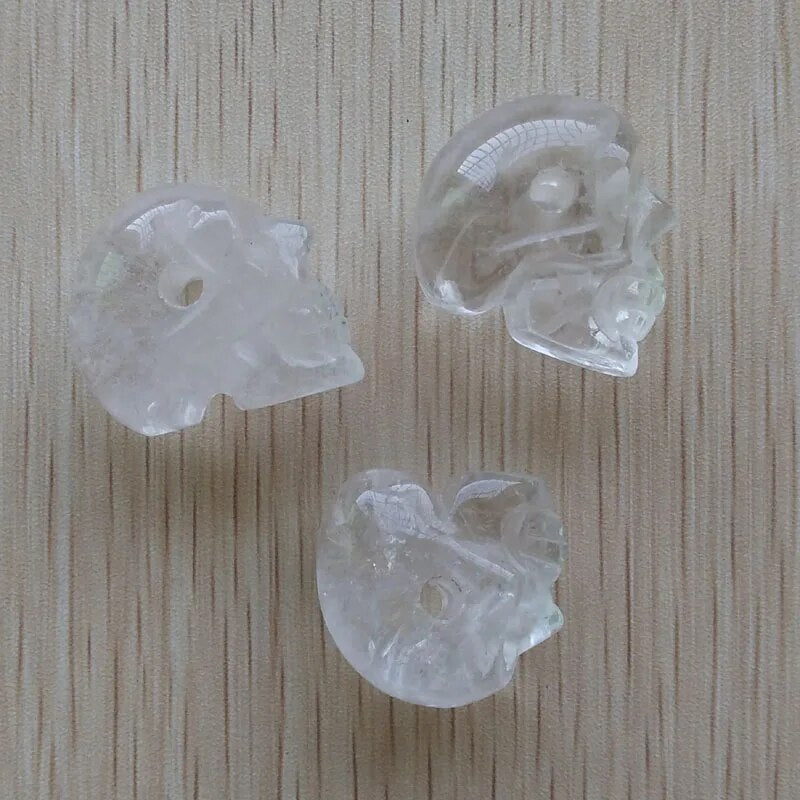 6pcs/lot white crystal Rock Quartz carved skull charms pendants for jewellery making