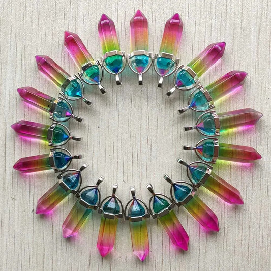24pcs/lot Aura Quartz 3 colors pillar Point charm pendants for jewelry making Wholesale