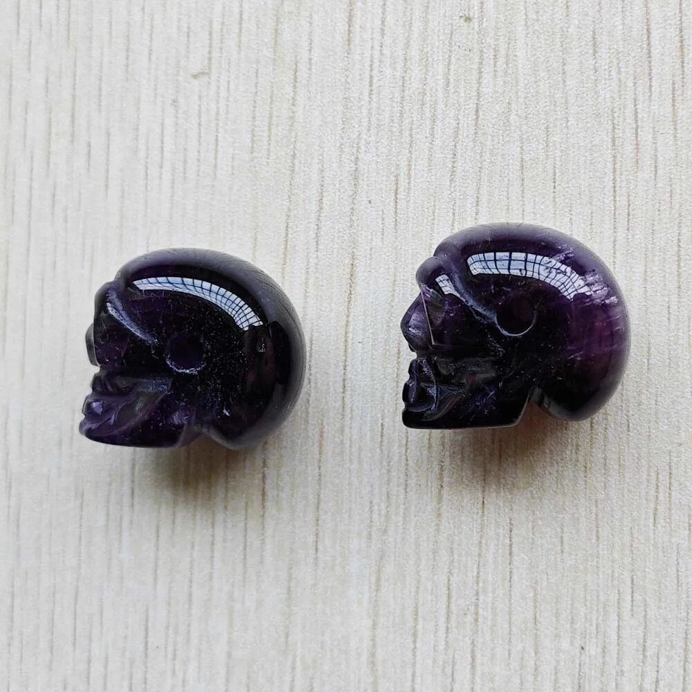 2pcs/lot Natural amethyst stone carved skull shape pendants for jewelry accessories making