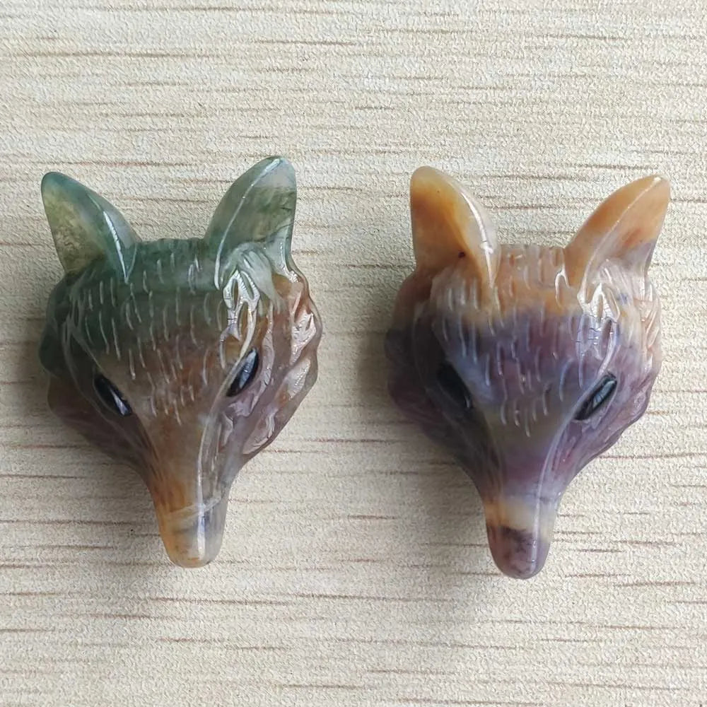 2pcs/lot natural indian agate Carved fox shape Pendants for Necklace jewelry making