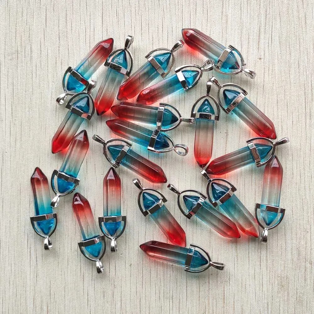 24pcs/lot aura quartz colorful pillar Point charms pendants for necklaces jewelry making
