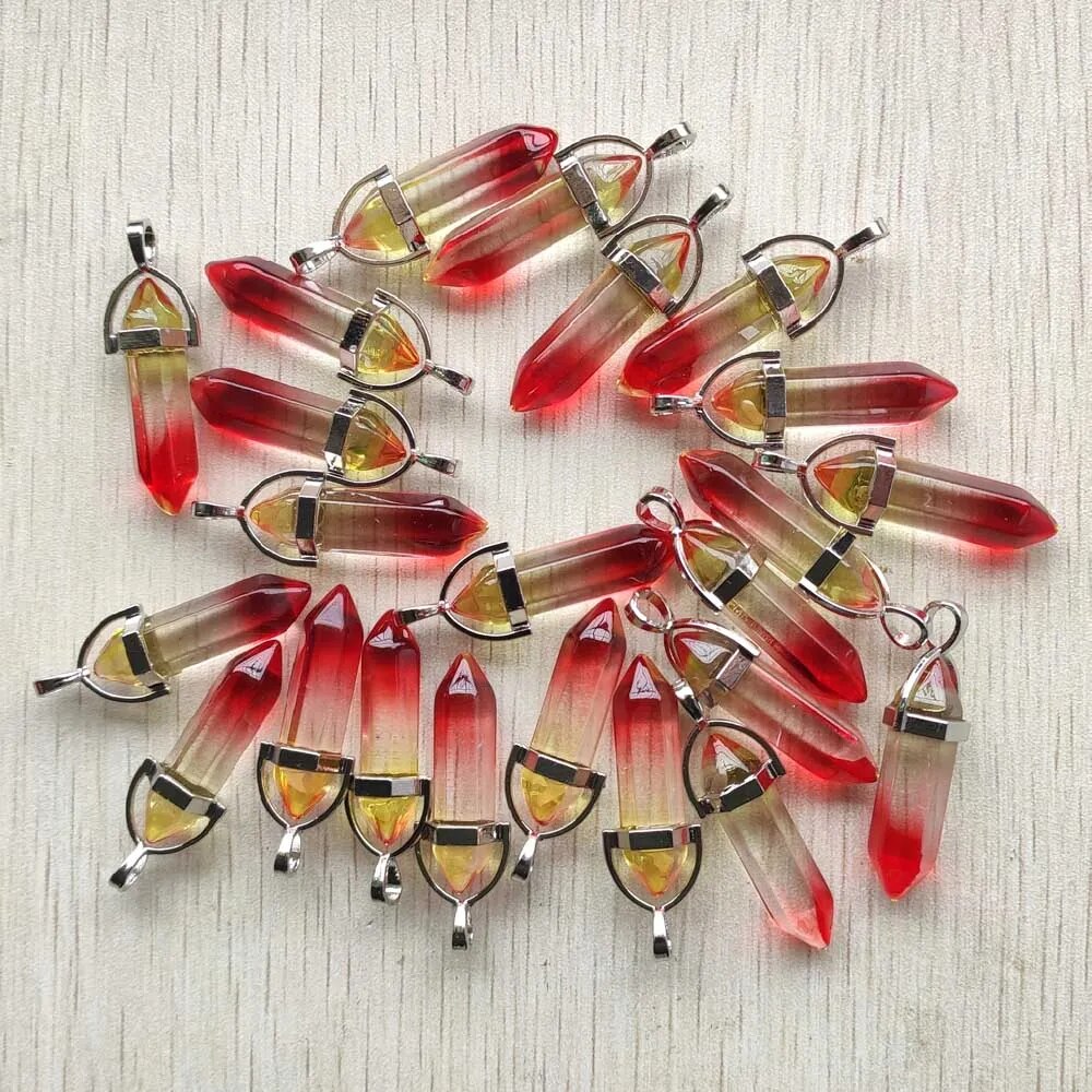 24pcs/lot aura quartz colorful pillar Point charms pendants for necklaces jewelry making