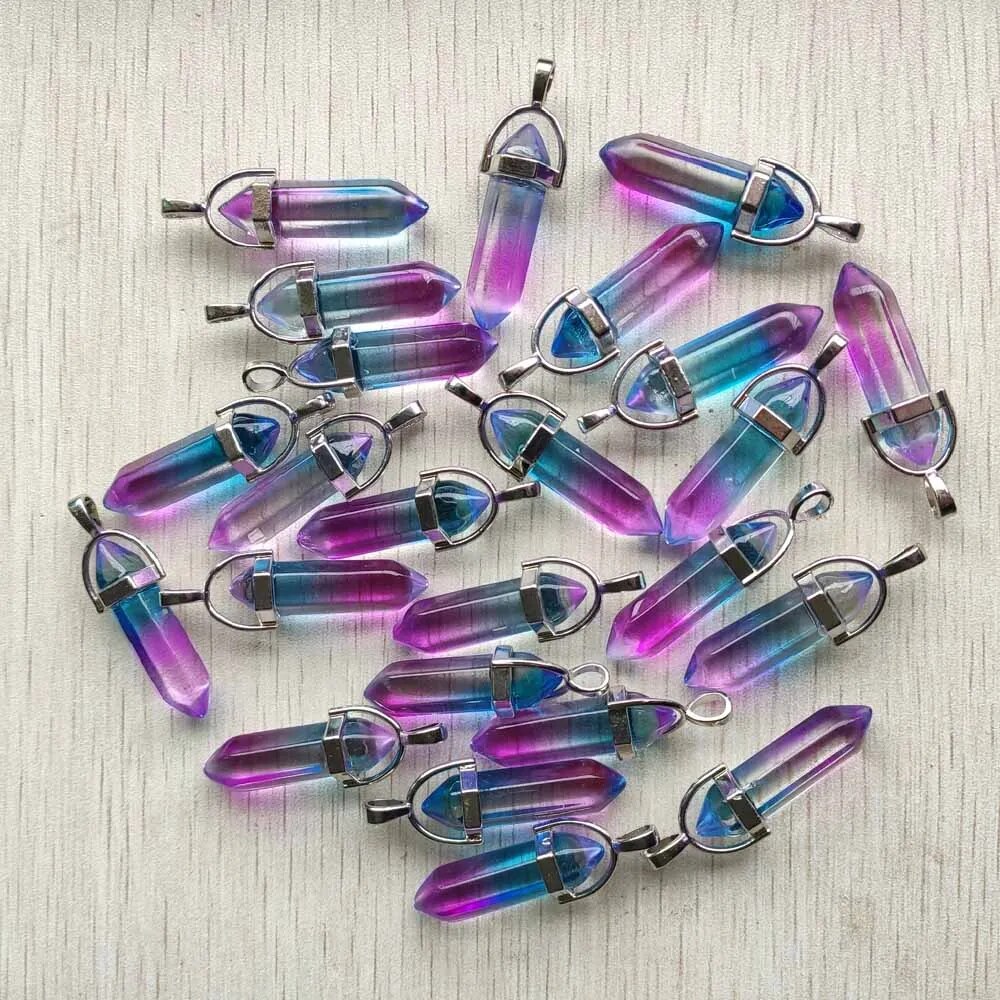 24pcs/lot aura quartz colorful pillar Point charms pendants for necklaces jewelry making