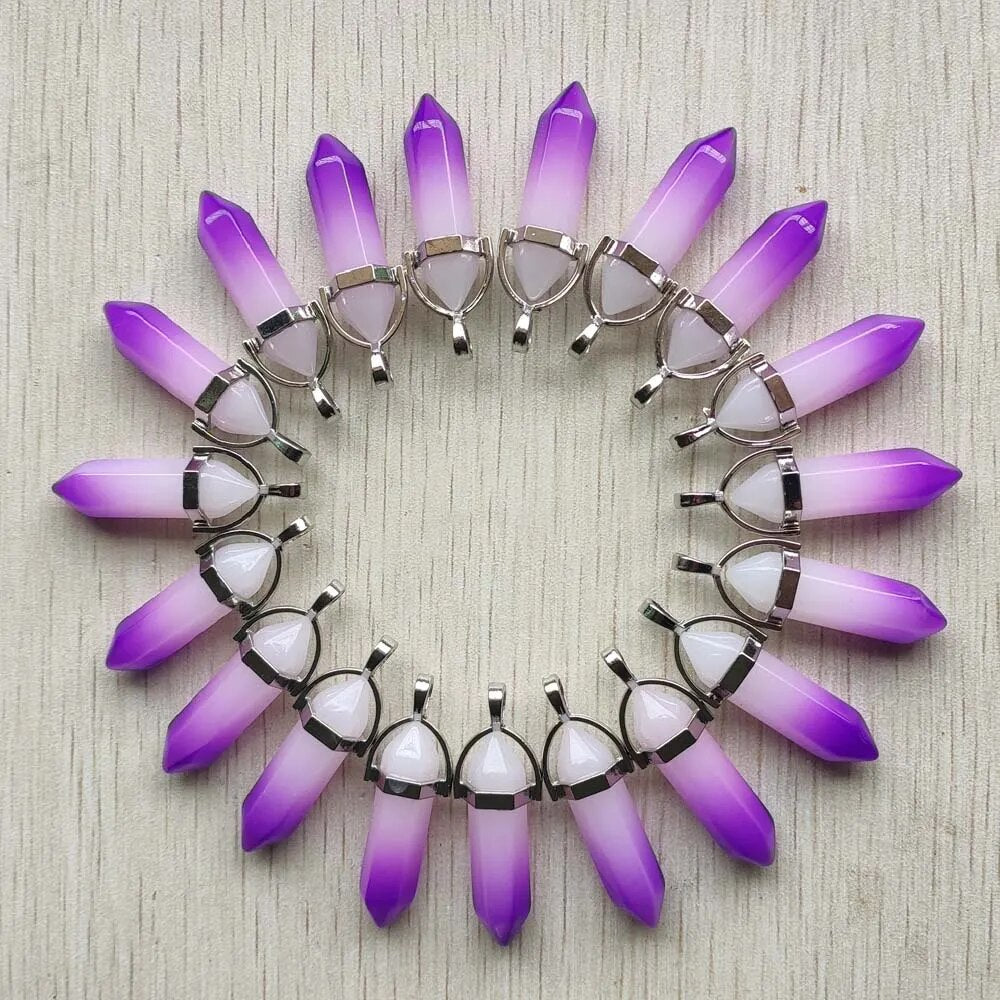 24pcs/lot aura quartz colorful pillar Point charms pendants for necklaces jewelry making