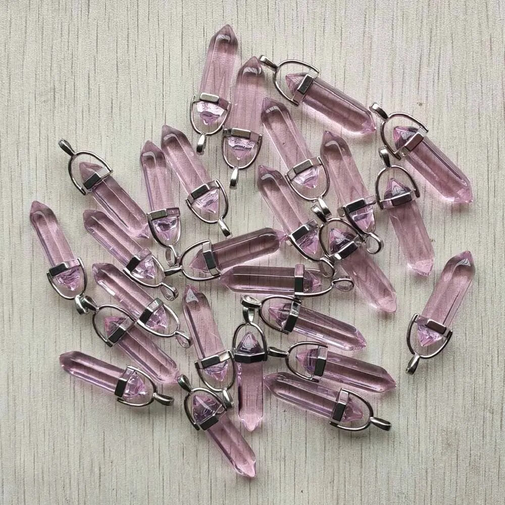 24pcs/lot aura quartz colorful pillar Point charms pendants for necklaces jewelry making