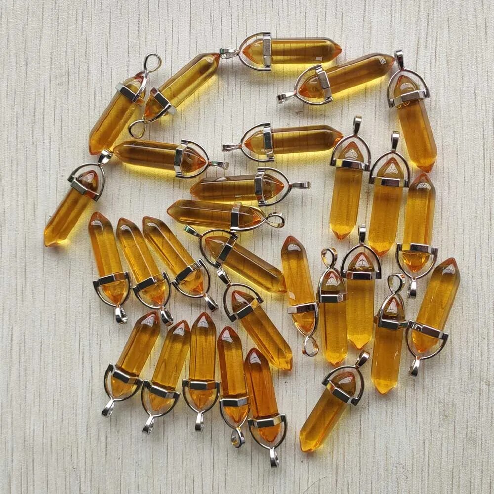 24pcs/lot aura quartz colorful pillar Point charms pendants for necklaces jewelry making