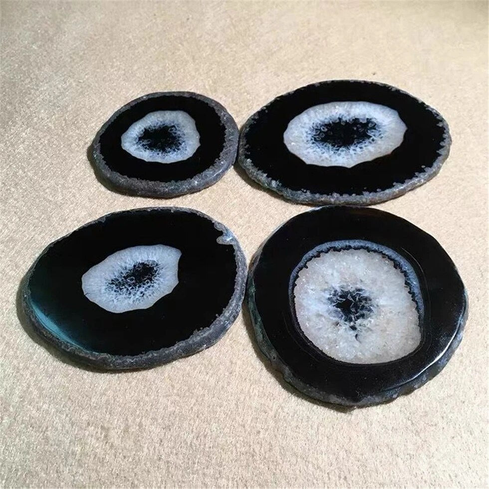 12-20CM Black Crystal AGATE SLAB Geode Slice Mineral Coaster Healing Reiki Decoration