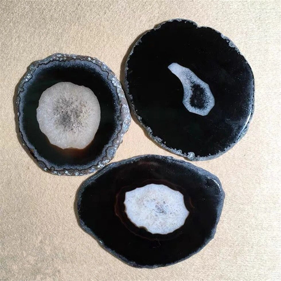 12-20CM Black Crystal AGATE SLAB Geode Slice Mineral Coaster Healing Reiki Decoration