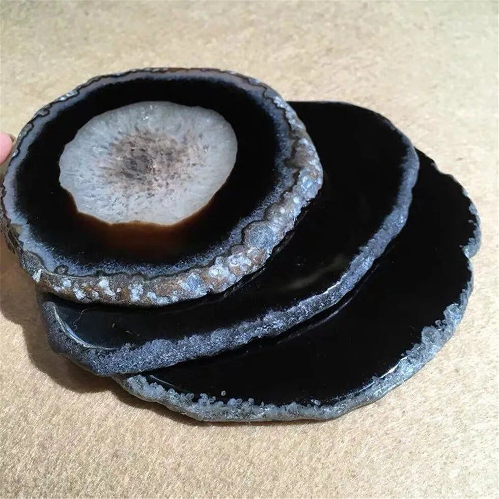 12-20CM Black Crystal AGATE SLAB Geode Slice Mineral Coaster Healing Reiki Decoration