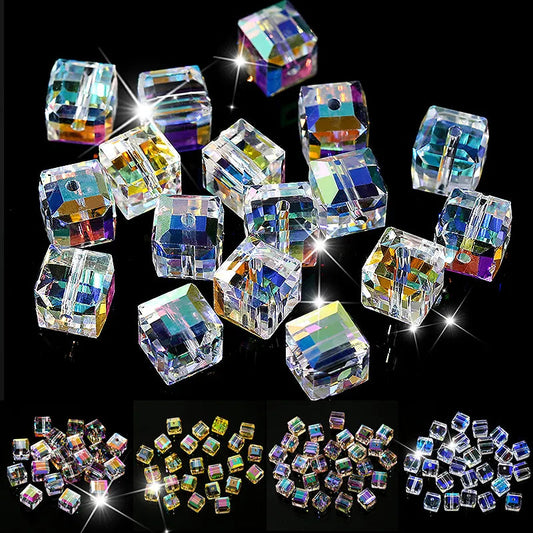 50/100PCS 4/6/8mm Crystal Beads AB Colorful Cube Beads for Jewelry Making Glass Beads DIY Bracelet Earrings Necklace