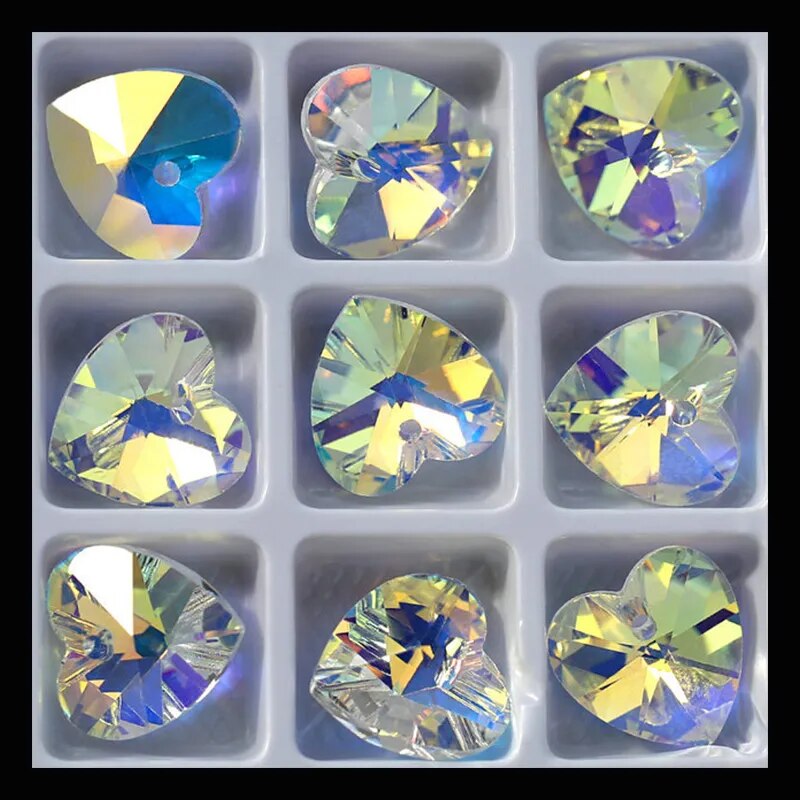 28PCS 14mm Crystal Beads for Jewelry Making AB Color Pendant Beads Love Heart Shape Charms DIY Necklace Earrings Bracelets