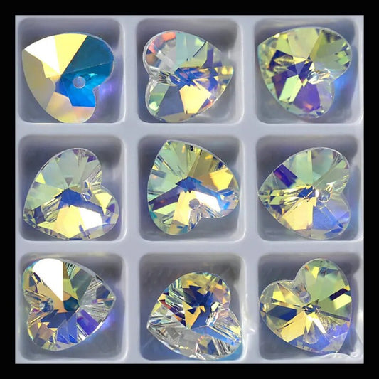 28PCS 14mm Crystal Beads for Jewelry Making AB Color Pendant Beads Love Heart Shape Charms DIY Necklace Earrings Bracelets
