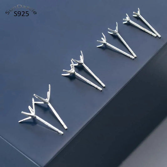 10pcs Solid 925 Sterling Silver Earring Four Claws Stud Needle Post Pins Earrings Settings DIY Jewelry Making Findings