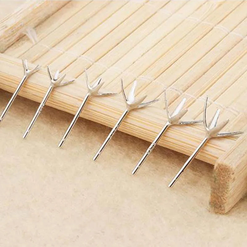 10pcs Solid 925 Sterling Silver Earring Four Claws Stud Needle Post Pins Earrings Settings DIY Jewelry Making Findings