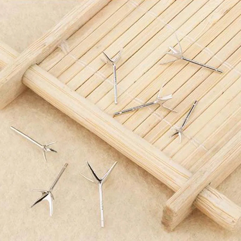 10pcs Solid 925 Sterling Silver Earring Four Claws Stud Needle Post Pins Earrings Settings DIY Jewelry Making Findings