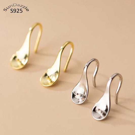 Solid 925 sterling Silver Earring Hooks Posts for Round Pearl Gem Earrings 18k Gold Jewelry Making Findings