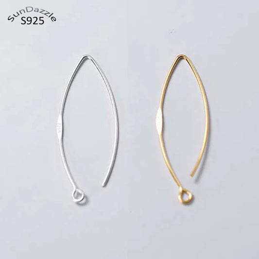 Solid 925 Sterling Silver Earring Hooks Gold Ear Wire Settings for Making Earrings 30mm