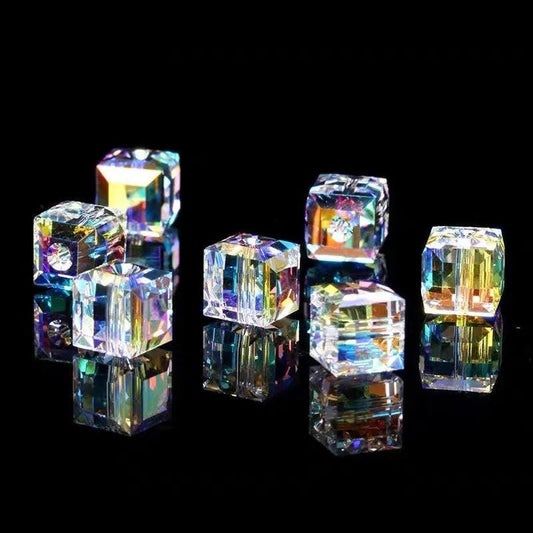 30/50PCS 6-10MM Crystal Beads AB Color Cube Square Beads Loose Spacer Beads for DIY Necklace Earring Jewelry Making