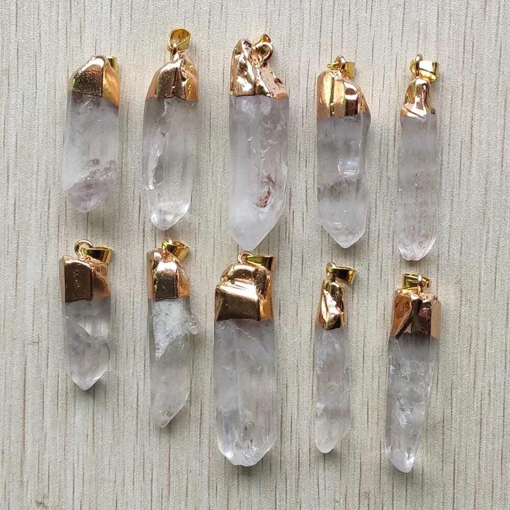 10pcs/lot natural rock quartz crystal Irregular pillar charms Pendants for men and women jewelry marking
