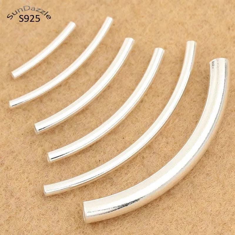 Solid 925 Sterling Silver Curved Tube Connector Long Tubes Beads-1pcs