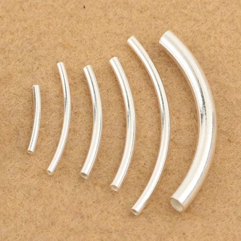 Solid 925 Sterling Silver Curved Tube Connector Long Tubes Beads-1pcs
