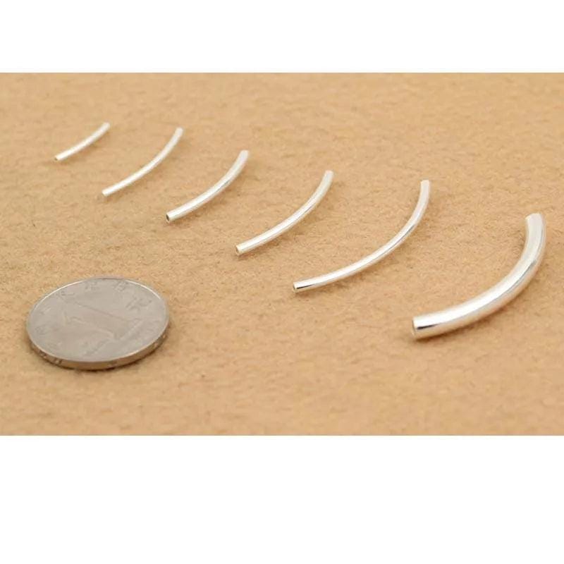 Solid 925 Sterling Silver Curved Tube Connector Long Tubes Beads-1pcs