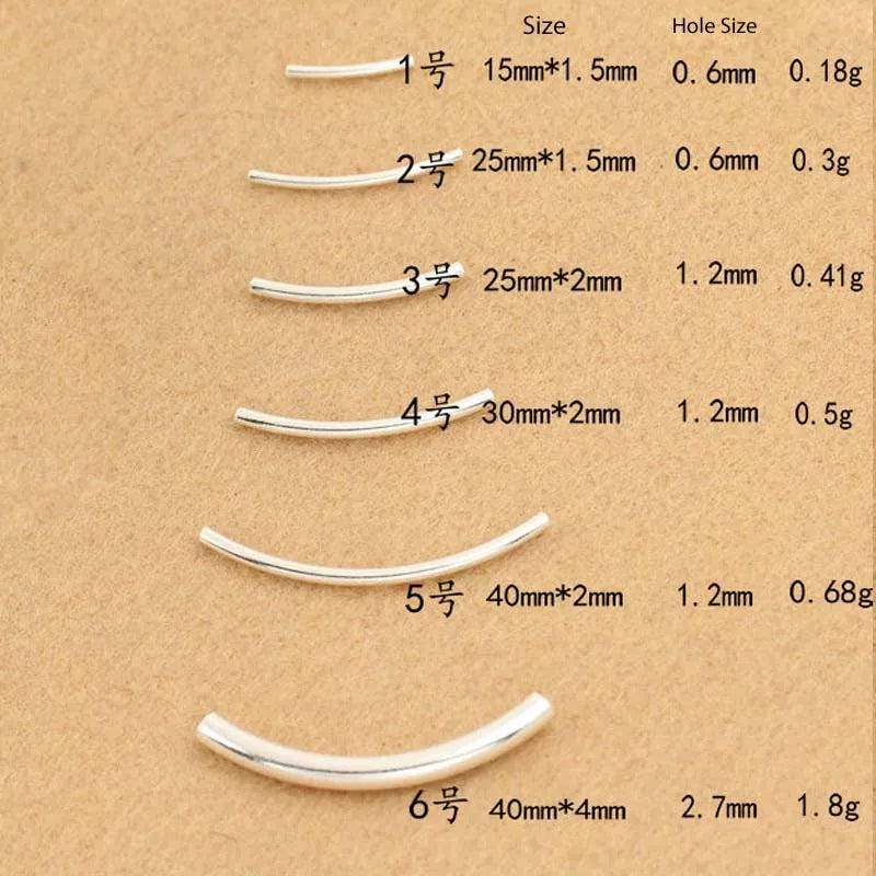 Solid 925 Sterling Silver Curved Tube Connector Long Tubes Beads-1pcs