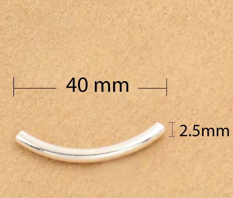 Solid 925 Sterling Silver Curved Tube Connector Long Tubes Beads-1pcs