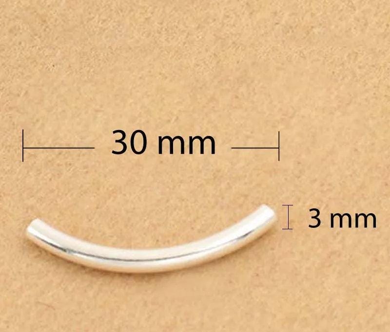 Solid 925 Sterling Silver Curved Tube Connector Long Tubes Beads-1pcs