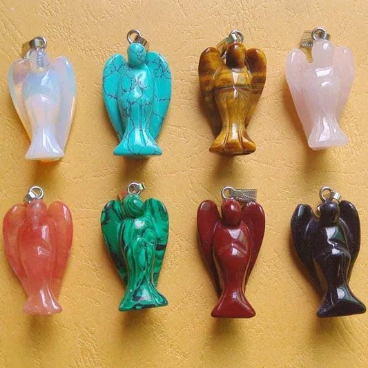 8pcs/lot Carved mixed natural stone angel pendants charms for necklace making jewelry