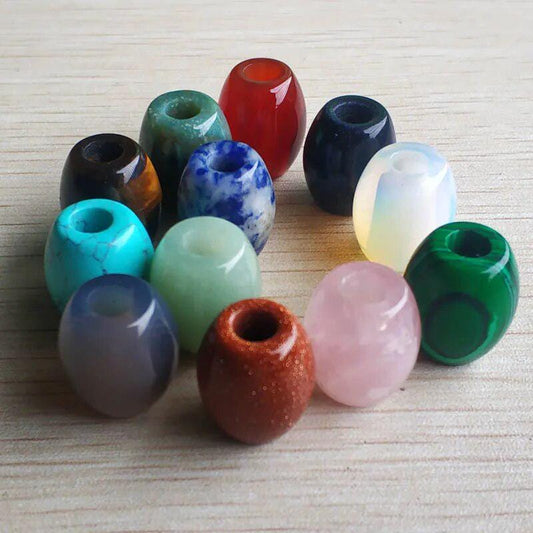 12pcs/lot mix natural stone  barrel shape big hole beads charms for bracelet jewelry making free shipping wholesale