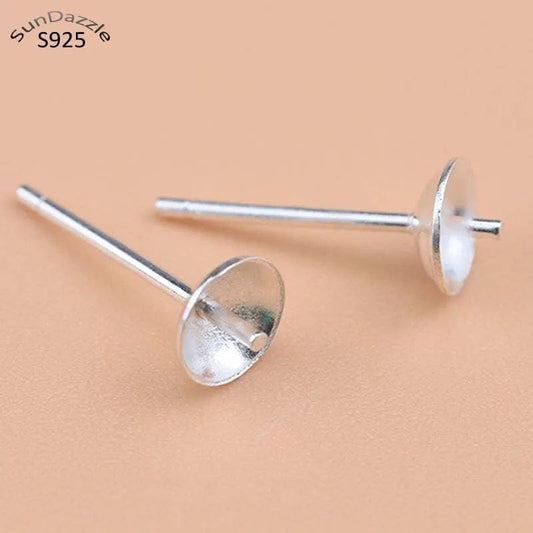 8pcs Solid 925 Sterling Plain Silver Earring Stud Needle Post Bow Head Base Pins 3~8mm Settings DIY Jewelry Making