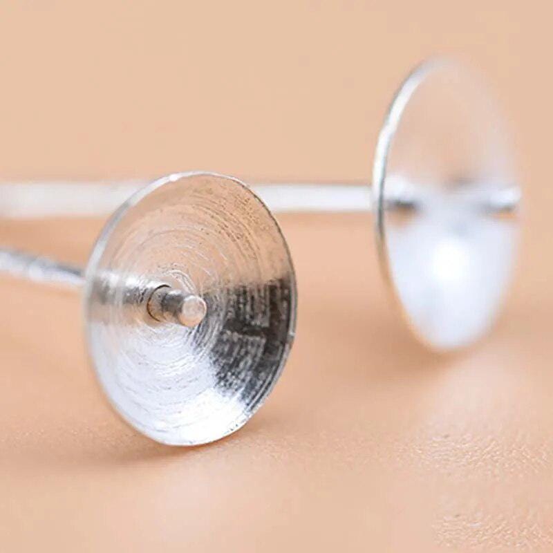 8pcs Solid 925 Sterling Plain Silver Earring Stud Needle Post Bow Head Base Pins 3~8mm Settings DIY Jewelry Making