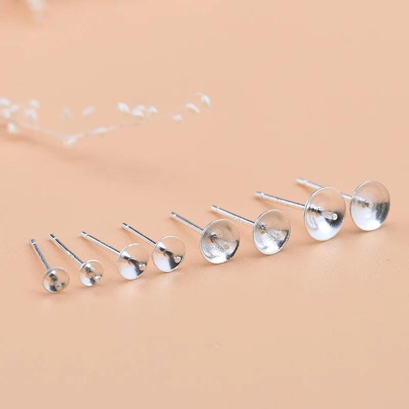 8pcs Solid 925 Sterling Plain Silver Earring Stud Needle Post Bow Head Base Pins 3~8mm Settings DIY Jewelry Making