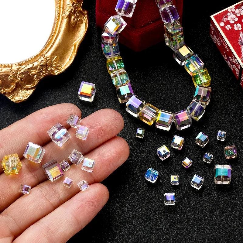 50/100pcs 4/6/8mm crystal beads ab colorful cube beads for jewelry making glass beads diy bracelet earrings necklace