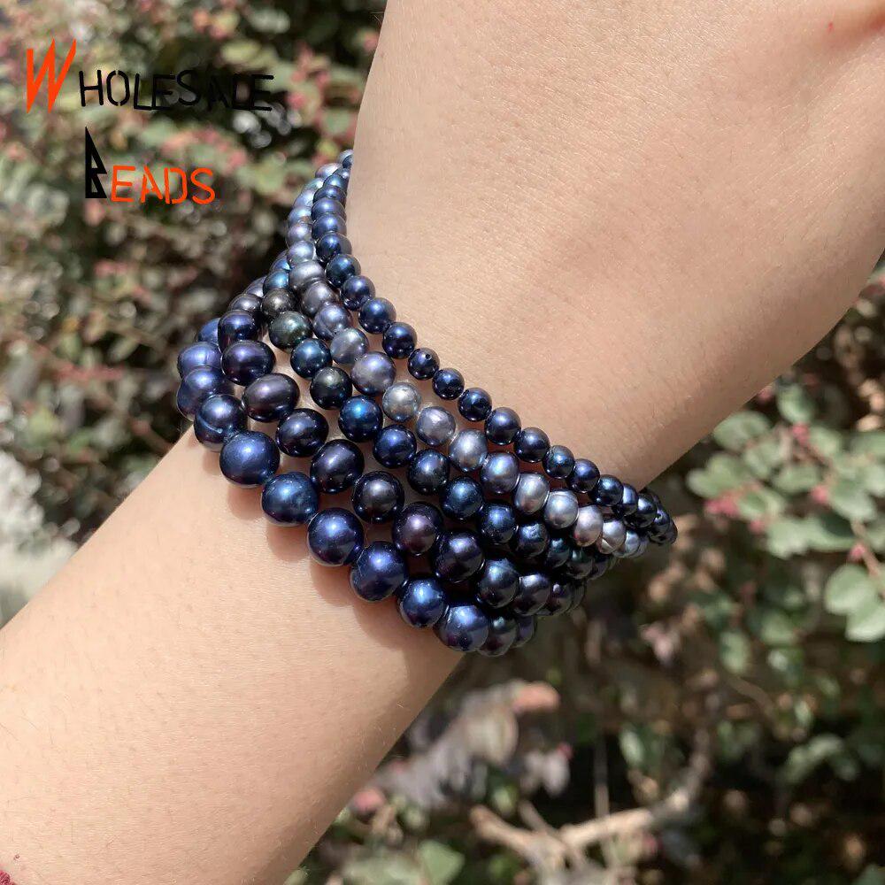 Black freshwater pearls high quality dyeing nearly round for jewelry making
